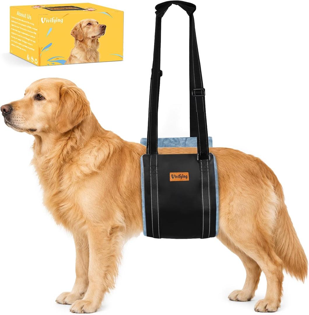 Vivifying Dog Lift Harness for Large Dogs, Soft Flannel Rear Leg Support Sling, Adjustable Dog Lifting Harness for Weak Back Legs, Senior Injured Disabled Dogs, ACL Surgery Mobility Assist, L, Gray