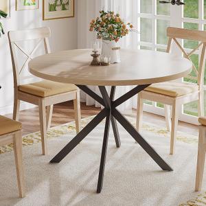 ChooChoo 47.2 Inch Round Dining Table for 4, Farmhouse Wood Kitchen Table, Circle Dinner Table for Kitchen & Dining Room, Natural Oak, 47.2 inch diameter
