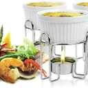 Artestia Butter Warmers Set, 4-Piece Ceramic Butter Warmer with Tea Light Candles, Crab Boil Party Supplies - Dishwasher, Microwave, Oven Safe (White)