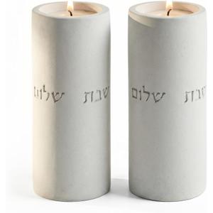SURI Shabbat Candle Holders Set Modern Judaica Gift and Jewish Holidays Concrete Dripless Candle Holders, Short & Tall Minimalist Jewish Home Decor Shabbos Candles Holders for Tea Lights