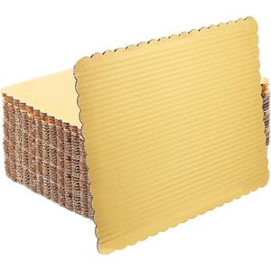SHEUTSAN 40 Packs 14x10 Inches Gold Corrugated Cake Boards, Rectangle Laminated Quarter Cake Sheet, Grease Proof Scalloped Cardboard Base for Pizza, Desserts and Pastries
