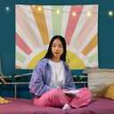 AQYIP Retro Boho Sunshine Lucky Girl Tapestry Wall Hanging, Luckiest Girl in the World Tapestry Decorative, Boho Colorful Sun Wall Blanket Decor for Nursery Toddler Little Girls Room, 50x60 Inch