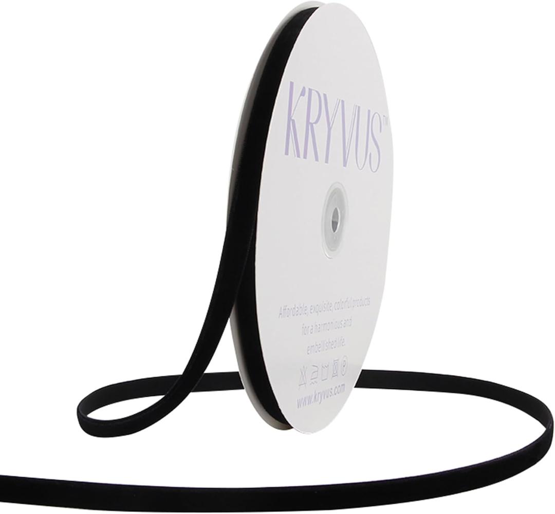 Black Velvet Ribbon 3/8 Inch x 25Yards, Nylon Vintage Velvet Ribbon Perfect for Christmas Decoration, Gift Wrapping, Bow Making, Bouquet Packaging and Handmade Craft