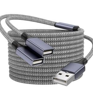 BETU POHFP 6.6FT USB Splitters, A Male to 2 Female Extension Cable, USB Y Splitter Support Charging and Data Transfer for Printer/Keyboard/Flash Drive/PlayStation/Laptop/LED Etc(Grey)