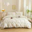 ECOCOTT Vintage Wash Painting Floral Duvet Cover Sets Queen Size,3 Pieces 100% Natural Cotton 1 Duvet Cover with Zipper and 2 Pillowcases, Ultra Soft and Easy Care Breathable Cozy Bedding Set