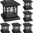 Fence Post Solar Lights, Crackle Glass Solar Post Cap Lights, 20 Lumens, Warm White & RGB Automatic Cycling 2 Modes for 3.6x3.6 4x4 4.5x4.5 5x5 Vinyl Wooden Posts Decoration, Black (6 Pack)