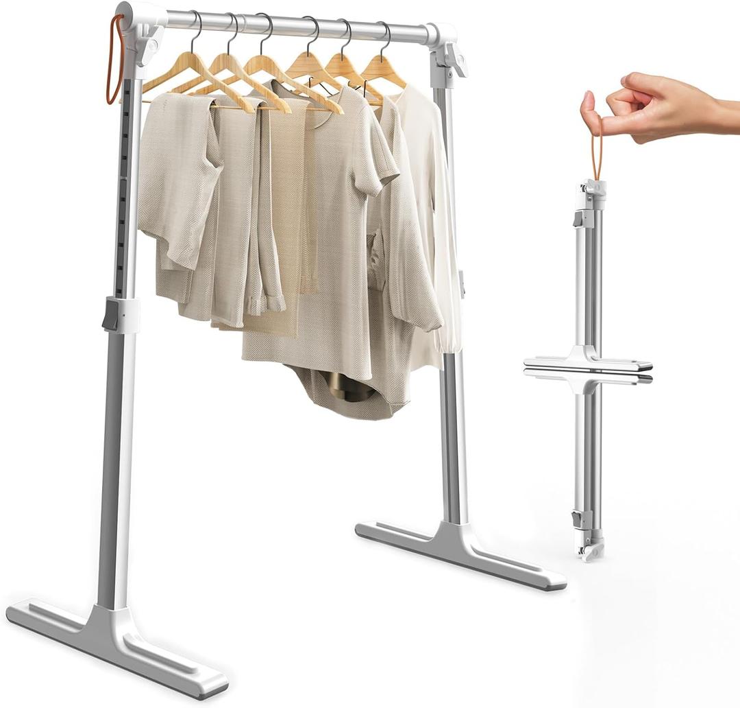 Foldable Adjustable Closet Rod,20.86-35.43in Width Aluminum Clothes Hanging Rod,Portable Drying Rack for Closet Storage RV Laundry Small Space,Tool-free installation,Heavy Duty Tension Rod