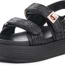 FITORY Women Platform Sandals Comfortable Open Toe Beach Shoes with Adjustable Buckle Straps for Summer Size 6-11 (Black)