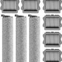 Vacuum Mop Replacement Parts Compatible with Tineco Roller Brush Replacement, Suitable with Ifloor 3 Series, Floor One S3 Series, Ifloor 5 Breeze Cleaner, Set Includes 3 Roller Brushes and 6 Filters