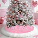yuboo Pink Valentine Tree Skirt Tree Skirt, 36" Faux Fur Christmas Tree Skirt Rug for Pink Valentine Spring Decor Decorations for Home (Large)