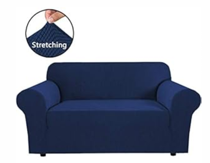 H.VERSAILTEX Stretch Couch Cover Loveseat Covers for 2 Cushion Couch Slipcover|Sofa Cover for Love seat 1 Piece, Textured Checked Jacquard Fabric(Loveseat 58'-70' Wide, Navy)