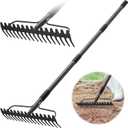 36'' Heavy Duty Garden Rake with Stainless Steel Handle, Metal Head for Loosening Soil, Gathering Leaves, Leveling Lawns