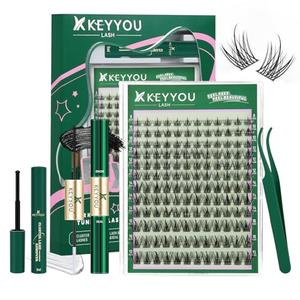 KEYYOU LASH Lash Clusters Kit Manga Lashes 8-18mm C Curl Wispy Lash Clusters Ultra-Thin Natural Lashes with Spike Eyelash Extensions 144pcs Fairy False Eyelashes with Remover Bond and Seal（F03 Kit）