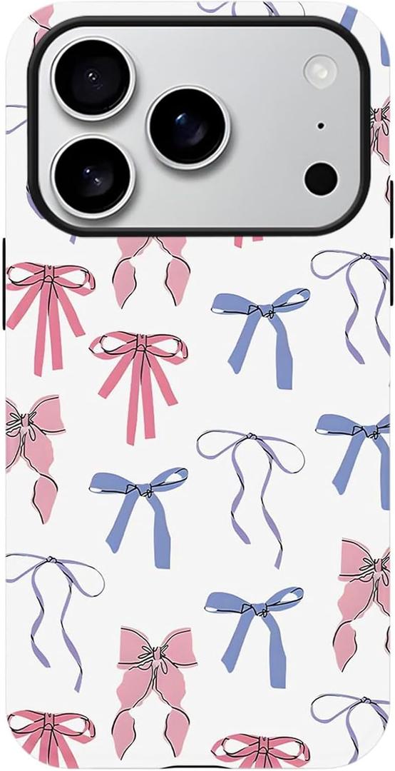 for iPhone 17 Pro Max Case, Cute Bow Ribbon Phone Case for Women Girl, Aesthetic Shockproof Hybrid 2-Layer Hard Shell Protective Cover, Colorful