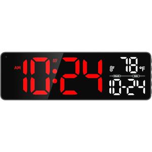 Large LED Digital Wall Clock with Date, Temperature, Auto-Brightness, Auto-DST | Big Digital Clock for Bedroom, Desk, Classroom, Living Room, Kitchen, Office, Gym, Farmhouse, Xmas Gift for Seniors (Red)