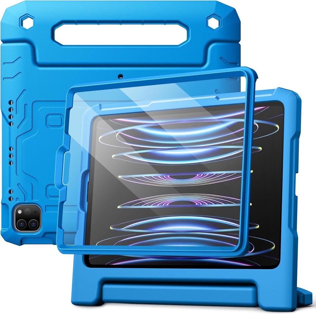 JETech Kids Case for iPad Pro 11 Inch (2022/2021/2020/2018 Model), iPad Air 5/4 (10.9-Inch) with Built-in Screen Protector, Shockproof Full-Body Handle Stand Tablet Protective Cover (Blue)