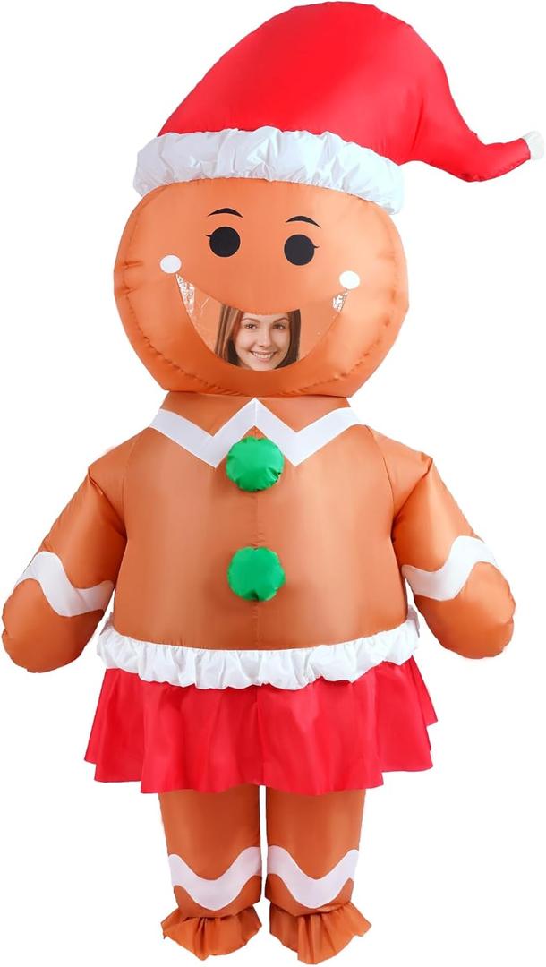 Togake Inflatable Gingerbread Costume Adult Christmas Blow Up Outfit Unisex Giant Halloween Xmas Cosplay Party Blowup Suit for Men and Women