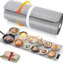 FYY Extra Long Warming Mat for Food, Rapid and Full Surface Heating Gray | 6 Temp Settings, 6H Timer, Rollable Portable Silicone Electric Food Heating Mat for Countertop Party Buffet, Keep Meal Warm