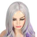 Long Curly Wavy Silver Grey to Purple Wig Side Part Natural Looking Synthetic Cosplay Wig for Women