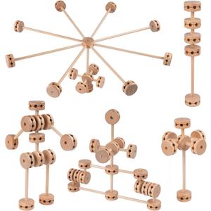 Wooden Building Blocks 60PCS Montessori STEM Toy for Kids 6+, Natural Wood Splicing Joints and Sticks Educational Sensory Tinker Creative 3D Playset Stacking Game