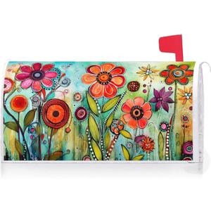 Texupday Abstract Colorful Floral Mailbox Cover with Magnetic Strip Spring Summer Daily Mailbox Wraps Post Letter Box Cover Standard Size 21" X 18" for Garden Outdoor Yard Decor