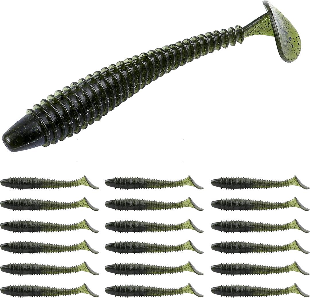 RUNCL Swimbaits Paddle 10/20/30/40PCS, 5/4/3/2 Inchs Paddle Tail, Soft Lure for Trout Crappie Bass, Durable Plastic Bait Swimmer for Saltwater/Freshwater, Fishing Lover's Gift (Green Magic)