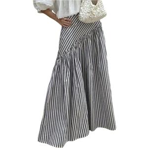 GORGLITTER Women's Striped Maxi Skirt Frill Trim Ruffle Flowy A Line Trendy Boho Long Skirts, S