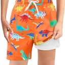 Haloumoning Boys Swim Trunks with Boxer Brief Liner Kids Gradient Quick Dry Swimming Shorts 5-14 Years