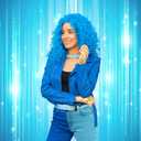 4 Pcs Halloween Costume Accessory Blue Curly Wig and Leather Choker PU Leather Belt Punk Gloves for Women Adult Cosplay