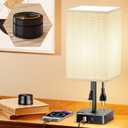 Remote Control Bedside Lamp with USB-C & USB-A Charging Ports, 2 AC Outlets, Stepless Dimming Nightstand Lamp for Bedroom- Touch & Remote Control,Warm Soft Light Table Lamp for Home, Office,Decoration