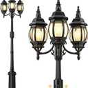 Redluck 3-Head Motion Sensor Outdoor Post Lights, Dusk to Dawn Lamp Post, 97.6IN
