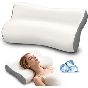 Polovo Cervical Neck Pillow - Ergonomic Side Sleeper Pillow for Neck Pain Relief, Contour Memory Foam Pillows for Deep Sleep, Orthopedic Cooling Pillow Bed Pillow for Side Back Stomach Sleepers, 25.2 Inches X 15 Inches
