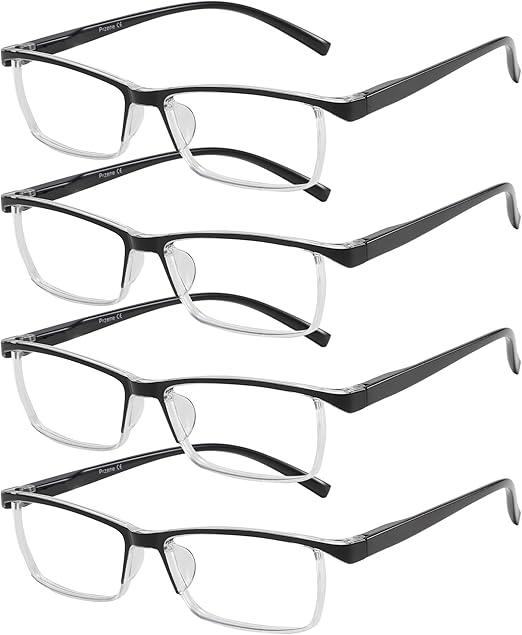 Przene 4 Pack Rectangle Reading Glasses for Men Women Blue Light Blocking Readers