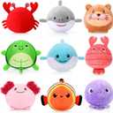 9 Pcs Mini Sealife Stuffed Animals 3.15 Inch Stuffed Shark Turtle Ocean Animal Soft Plushies for Birthday Ocean Party Decors Gift Bag Fillers Easter Basket Stuffers Classroom Prizes