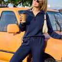 difficort Women's 2 Piece Outfits Sweatsuit Casual Lapel Half Zip Sweatshirts Straight Leg Pants Tracksuit Travel Lounge Set (Blue, XXL)