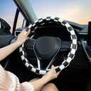 Black and White Race Checkered Steering Wheel Cover Auto Leather Steering Wheel Protector, Anti-Slip, Breathable, Absorbing Sweat, Universal Car Accessories 14.515 inch,Fit for Most Car, Trucks, SUV