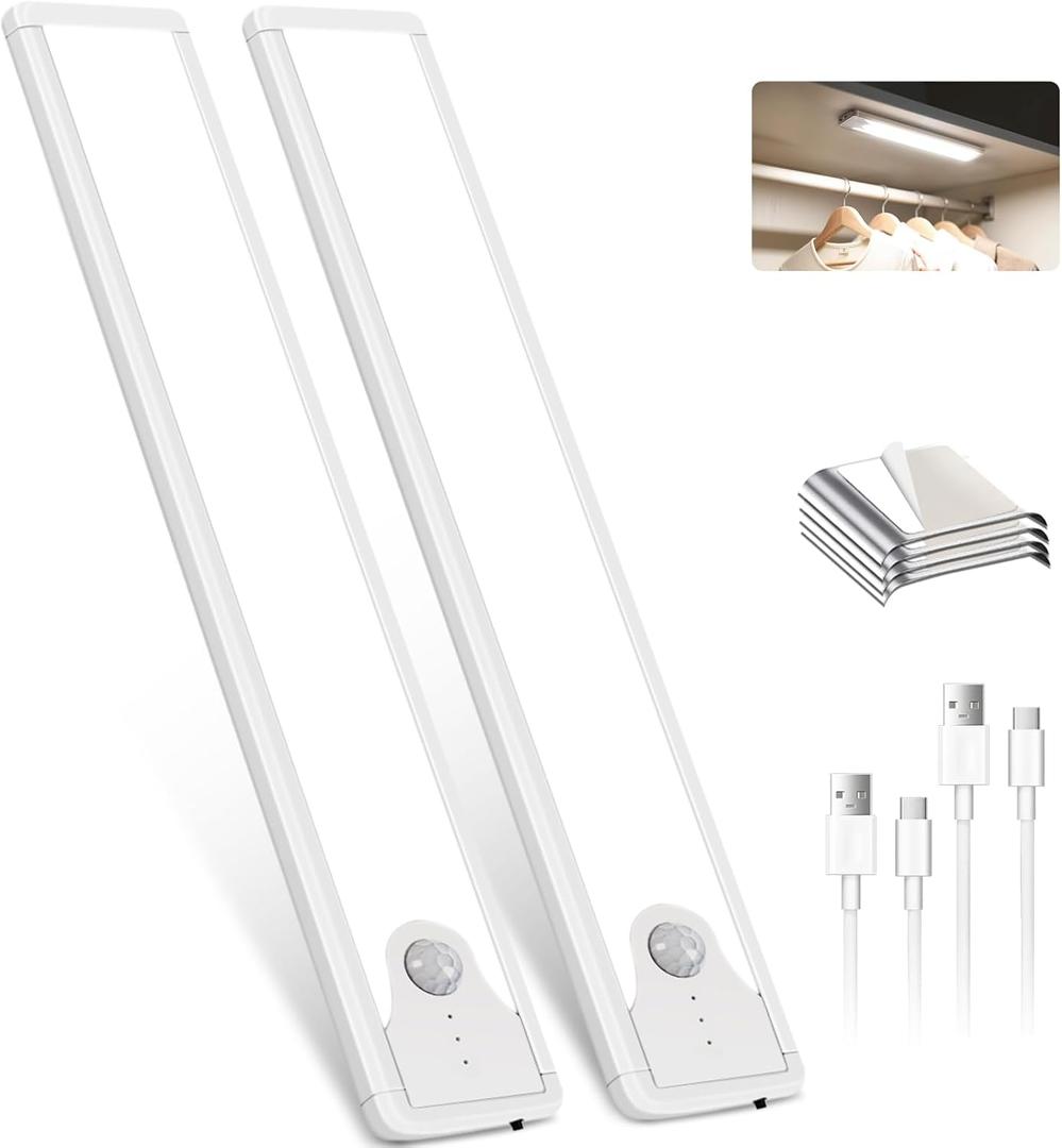 Pak 16 Inch Under Counter Cabinet Lighting, 83 LED Battery Operated Motion Sensor Light, Dimmable Closet Lights, USB Rechargeable, Wireless Magnetic Under Counter Light for Kitchen, Bathroom, 2 Packs