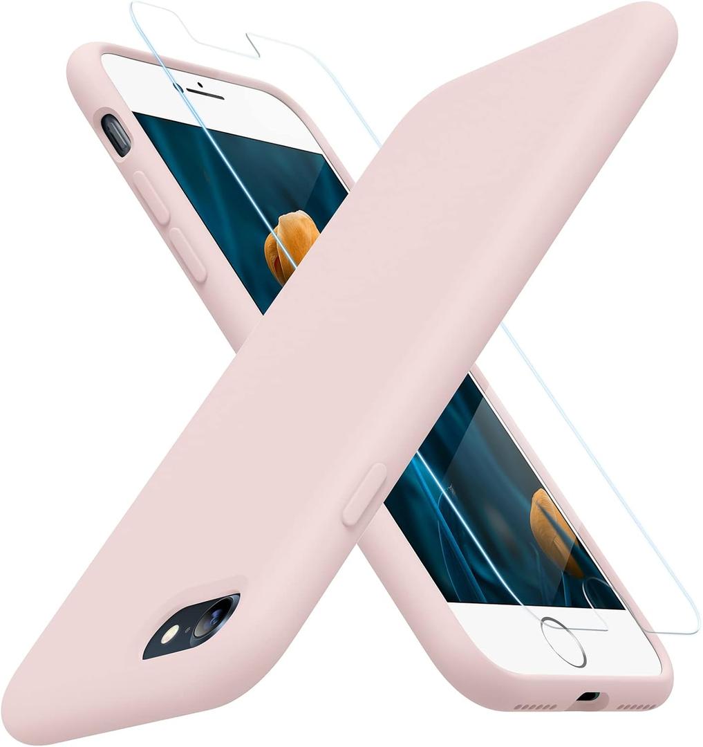 Miracase Ultra Slim Designed for iPhone SE Case 2022(3rd Gen)/iPhone SE 2020(2nd Gen)/iPhone 7/iPhone 8 Cases with Screen Protector, Multi-Color Silicone Shockproof Phone Case(Sand Pink)