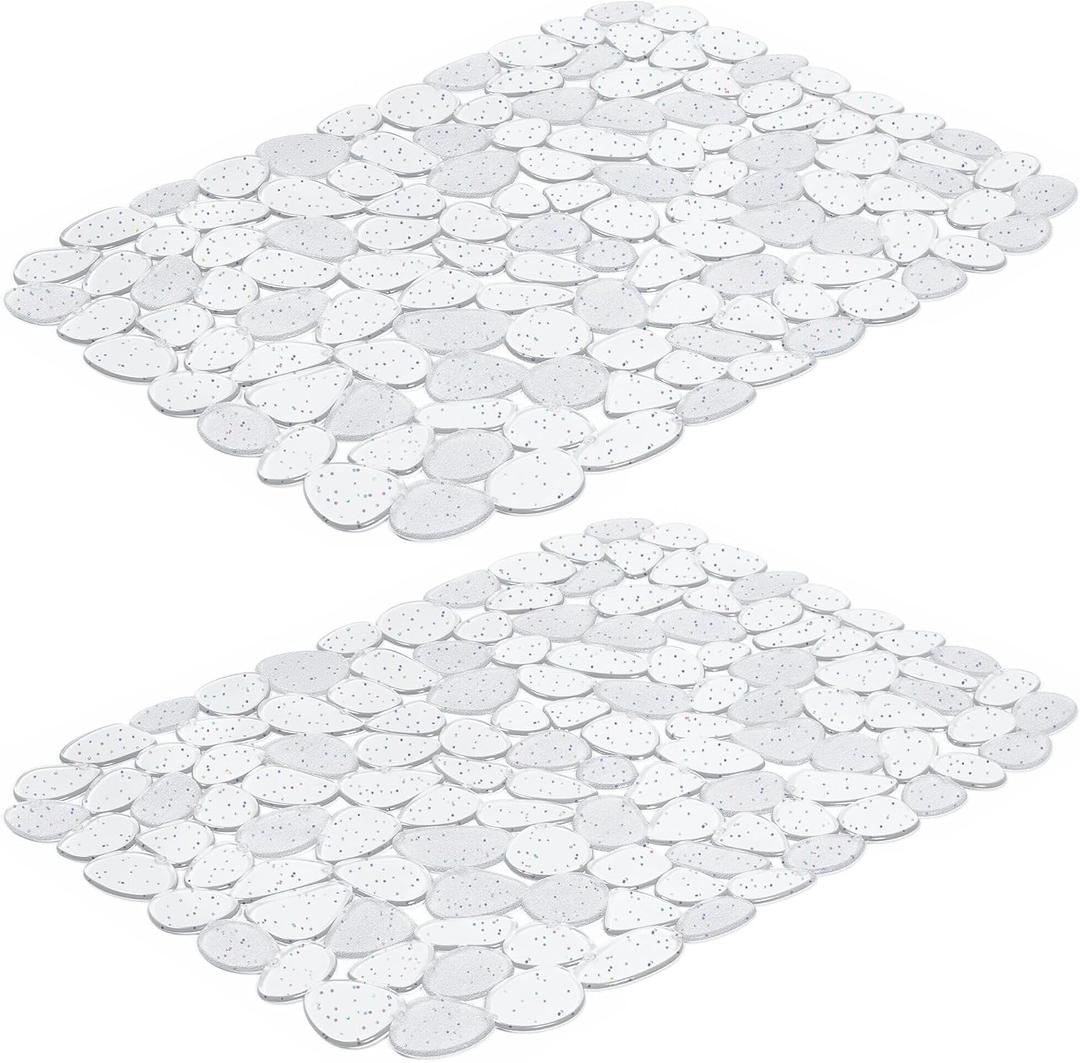 Bligli Pebble Sink Mat for Stainless Steel/Ceramic Sinks, PVC Eco-Friendly Sink Protectors for Bottom of Kitchen Sink, Dishes and Glassware, Fast Draining, 15.7 x 11.8 inch (2 Pack, Bling Clear)