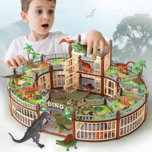 Dinosaur Toys for Kids, 215PCS Dinosaur Park Playset with 18 Dinosaurs & Openable Cages, Fun DIY Building Set for Kids