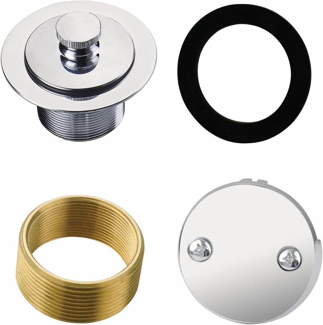 Chrome Tub Drain Lift &Turn Tub Trim Set with Two-Hole Overflow Faceplate Conversion Kit Assembly, Hidrop Bathtub Drain Replacement Trim Kit and Universal Fine/Coarse Thread, Chrome Plated