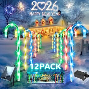 Anordsem Solar Christmas Decorations Outdoor: 12 Pack Candy Cane Pathway Stake Lights - Waterproof LED Colorful Lighting Yard Xmas DIY Decor - Unique Gardening Gifts for Homeowners (Multi-colored)