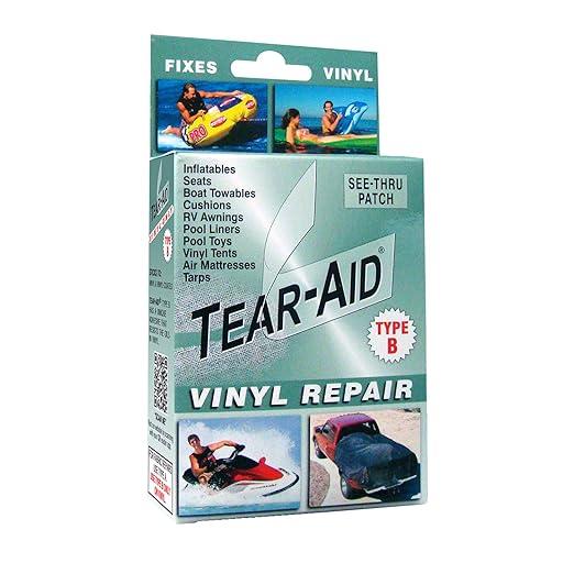 TEAR-AID Vinyl Repair Kit, Type B Clear Patch for Vinyl and Vinyl-Coated Materials, Works on Vinyl Tents, Awnings, Air Matresses, Pool Liners & More, Green Box, 2 Pack