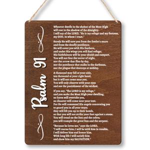 Catholic Psalm 91 Wall Art - Bible Verse Prints Scripture Wall Art, Inspirational Christian Wall Decor For Home Office, Religious Psalm 91 Plaque Wooden Hanging Sign, Prayer Room Decor
