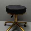 Rolling Stool Gold Vanity Stool with Wheels, Pedicure Massage Roller Stools, PU Leather Round Swivel Salon Spa Chair, Titanium Gold Base, Height Adjustable 43-55 cm (Black)