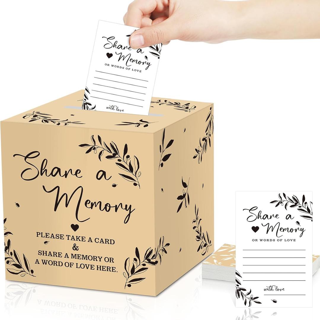 Pajean 50 Pcs Share a Memory Cards for Collections of Life, Memory Cards Box for Guest Ideas Funeral Graduation Wedding Bridal Shower Birthday Anniversary Retirement (Light Beige,Trendy)