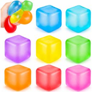 8 Pcs Fidget Stress Cube Ball Sensory Squeeze Ice Cube Blocks Anxiety Relief Sugar Balls for Party Favors Valentine Gifts Prizes Goodie Bag Stuffers, Gradient Flowing Style