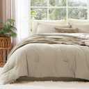 WRENSONGE Oversized Queen Comforter Set - 3 Pieces Prewashed Light Oatmeal Comforter Soft Lightweight for All Seasons,Down Alternative Comforters Oversized Queen Size with 2 Pillow Shams