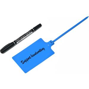 50 Blue Plastic Writable Shipping Tags - Large, Waterproof, Hanging Label Ties with One Permanent Marker Pen
