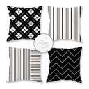 TAJWE Outdoor Waterproof Pillow Covers 16x16 Set of 4 Black and White Modern Geometry Stripe Decorative Cushion Cases for Patio Furniture Couch Porch